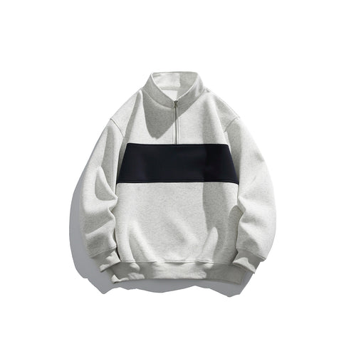 Unisex Halbzip‑Sweatshirt mit hohem Stehkragen, Boxy‑Schnitt und Colorblock‑Paneel Echoarchiv