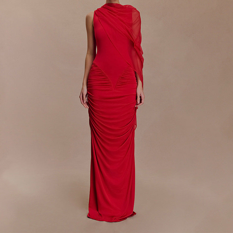 Damen Glamouröses Abendkleid mit asymmetrischem Dekolleté und elegantem Drapierungsdesign Echo Archiv