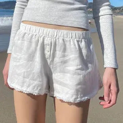 Damen Kurzschlafhose mit elastischem Bund und modischem Bindegürtel Echo Archiv