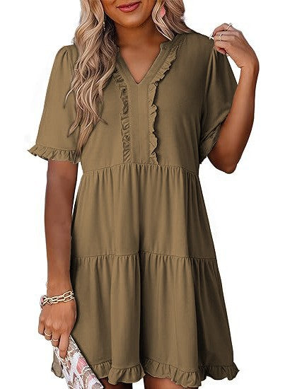 Damen nan leichtes Swingkleid mit V-Ausschnitt, gestufter Rockpartie und zarten Volants Echo Archiv