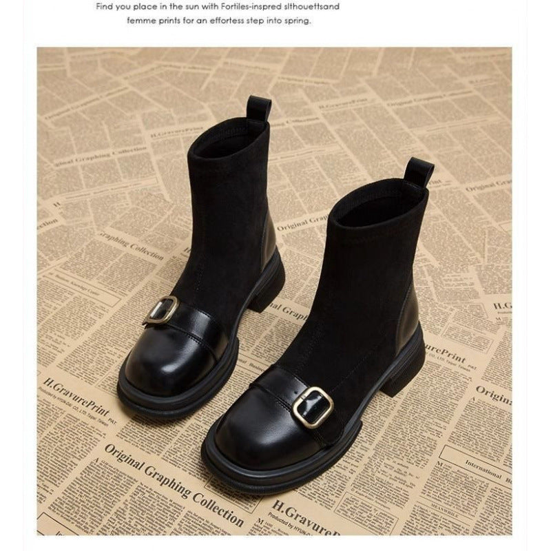 Damen Elegante Chelsea-Stiefeletten mit Blockabsatz und Schnallen-Detail – Varelle