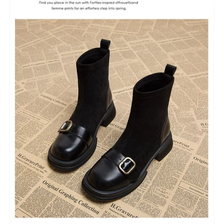 Damen Elegante Chelsea-Stiefeletten mit Blockabsatz und Schnallen-Detail – Varelle