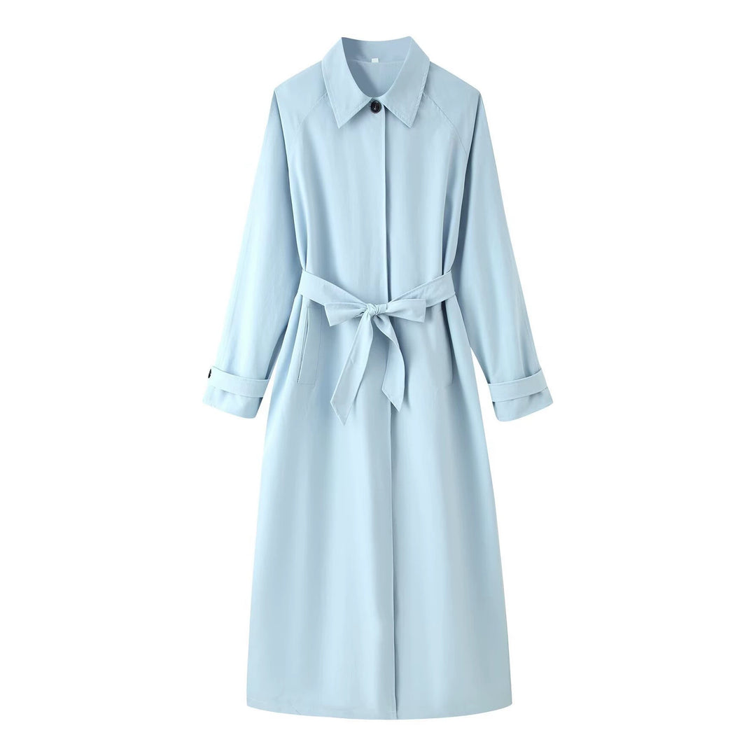 Damen Leichter taillierter Trenchcoat mit verdeckter Knopfleiste und Bindegürtel Echoarchiv