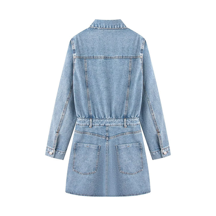 Damen Jeanskleid mit Taillengürtel, Hemdkragen und aufgesetzten Brusttaschen Echo Archiv