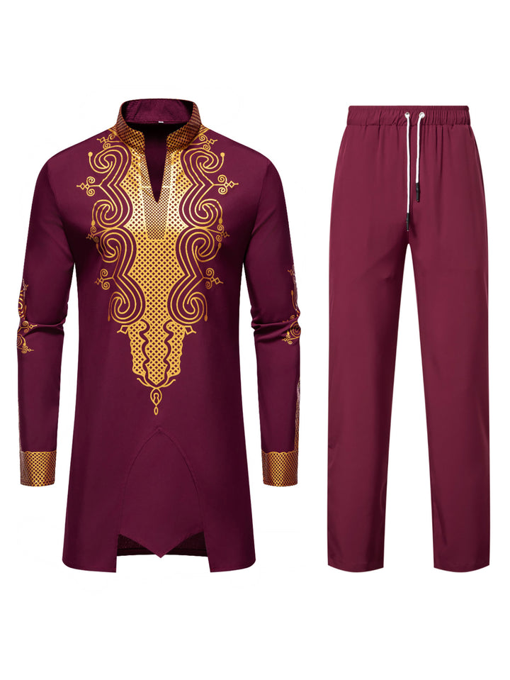 Herren Traditionelles besticktes Tunika‑Set mit Mandarinkragen und elastischer Hose Echo Archiv