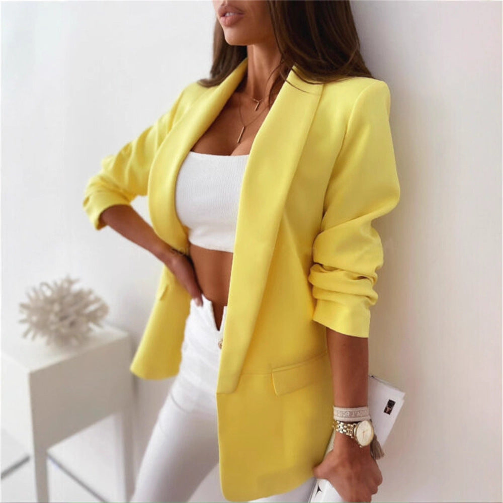 Damen Kariierter Longblazer mit legerer Passform, aufgesetzten Taschen und Dreiviertelärmeln – Célinea