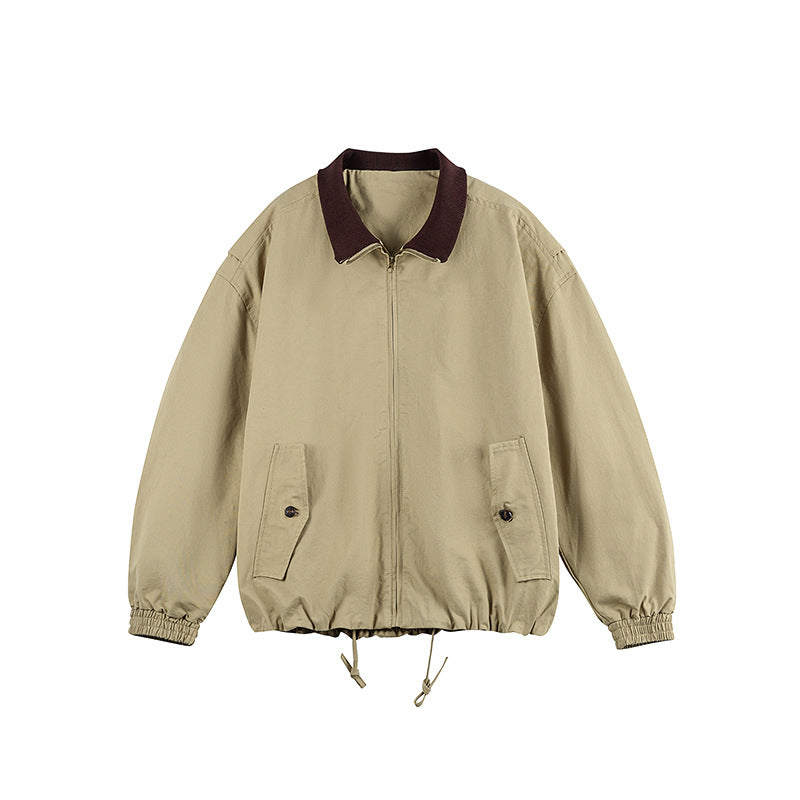 Herren Kastige Zip-Übergangsjacke aus robustem Canvas mit kontrastiertem Strickkragen, Tunnelzug und Pattentaschen Echo Archiv