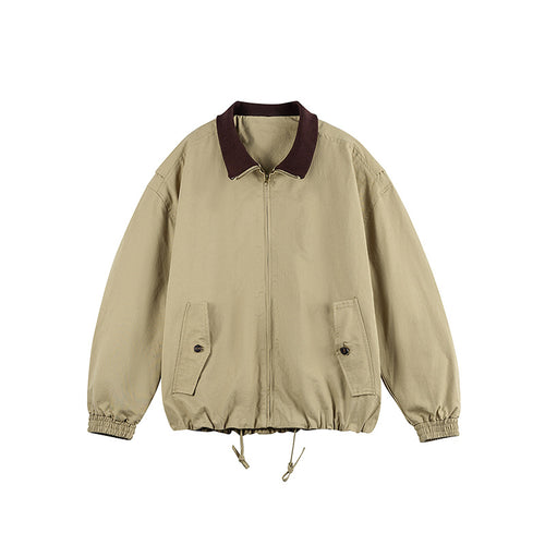 Herren Kastige Zip-Übergangsjacke aus robustem Canvas mit kontrastiertem Strickkragen, Tunnelzug und Pattentaschen Echo Archiv