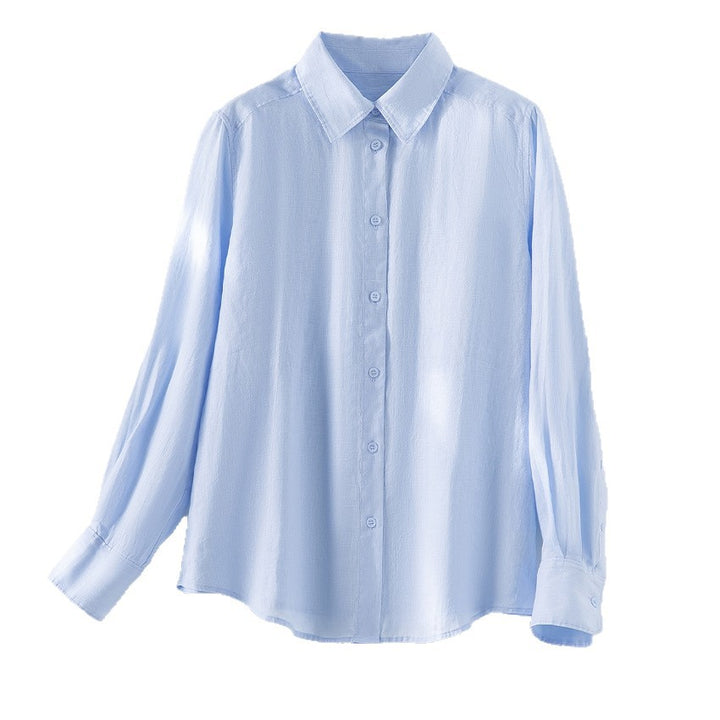 Damen Locker fallende Leinenmix-Bluse mit Hemdkragen und Manschetten Echoarchiv