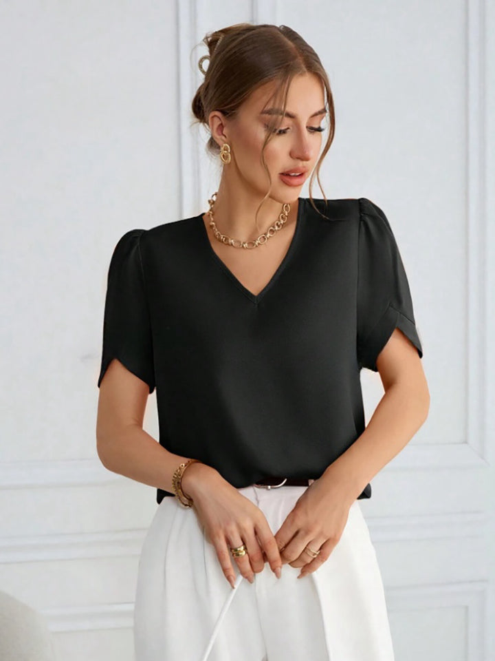 Damen V-Ausschnitt Bluse mit Puffärmeln Echo Archiv