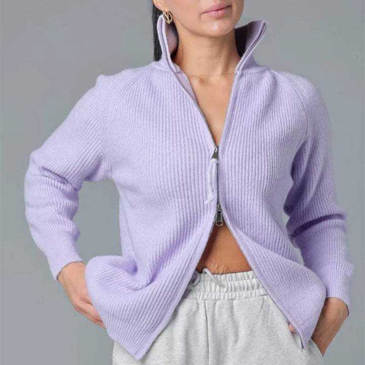 Damen Strickjacke mit hohem Kragen und Reißverschluss Echoarchiv