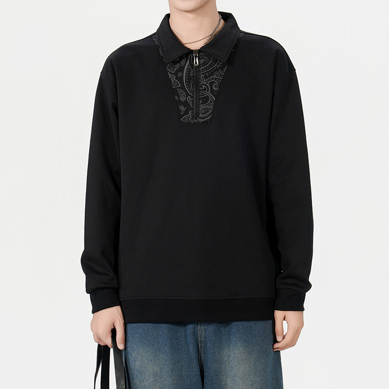 Herren Lockeres Sweatshirt mit Polokragen, halbem Reißverschluss und Paisley-Besatz Echo Archiv