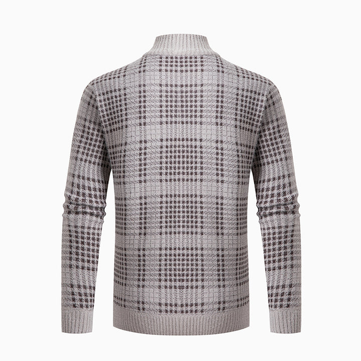 Herren modische Strickjacke mit modernem Karomuster und hohem Kragen Echoarchiv