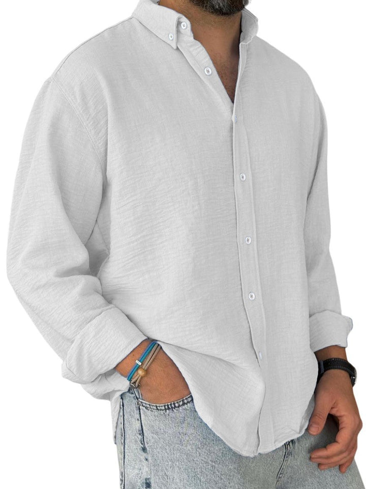 Herren nan leichtes Baumwoll-Leinen-Hemd mit Button-Down-Kragen und entspannter Relaxed-Fit Echo Archiv