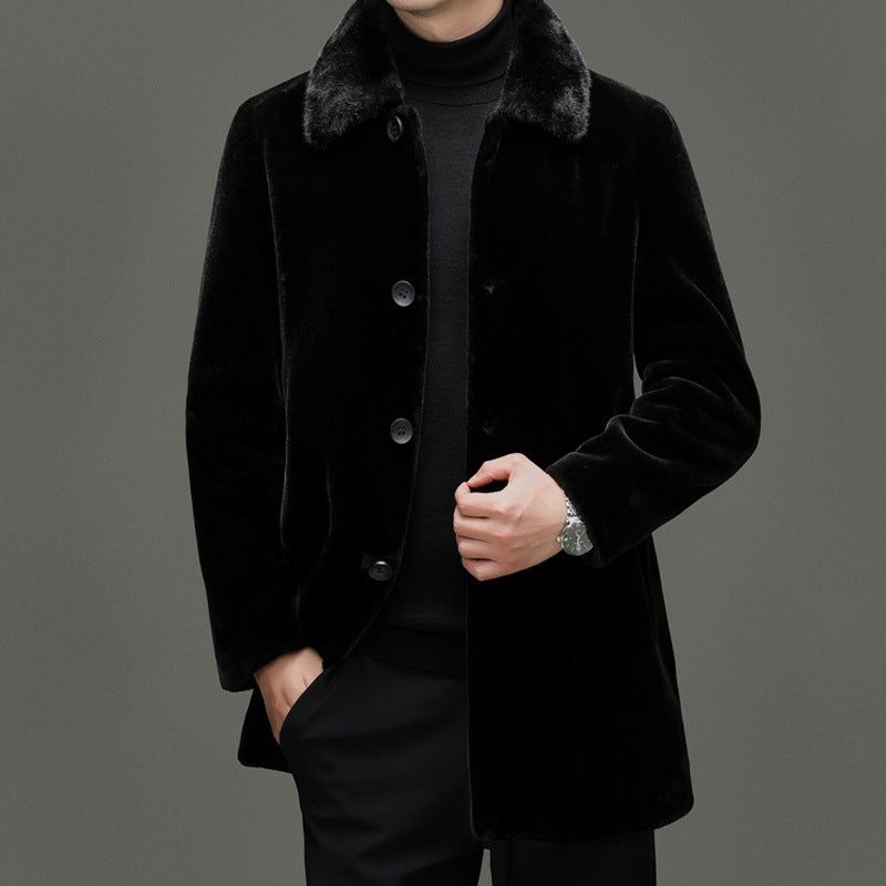 Herren modischer Oversized-Mantel mit elegantem Kunstfellkragen Echoarchiv