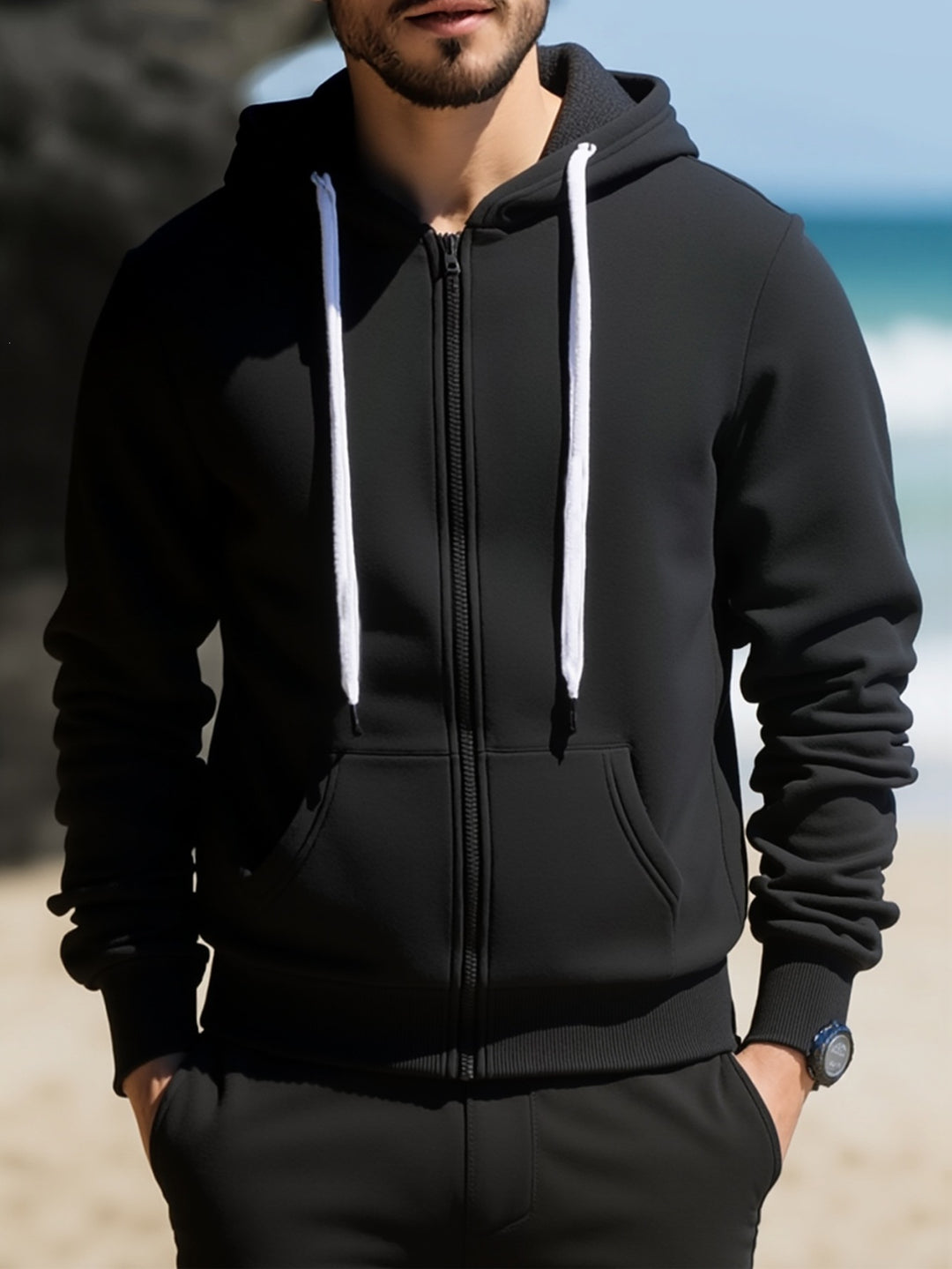 Herren Kapuzen‑Sweatjacke mit durchgehendem Reißverschluss, Kängurutaschen & weichem Futter Echo Archiv
