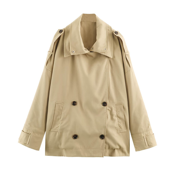 Damen Kurztrenchjacke im Oversize-Schnitt mit doppelter Knopfreihe und Schulterriegeln Echoarchiv