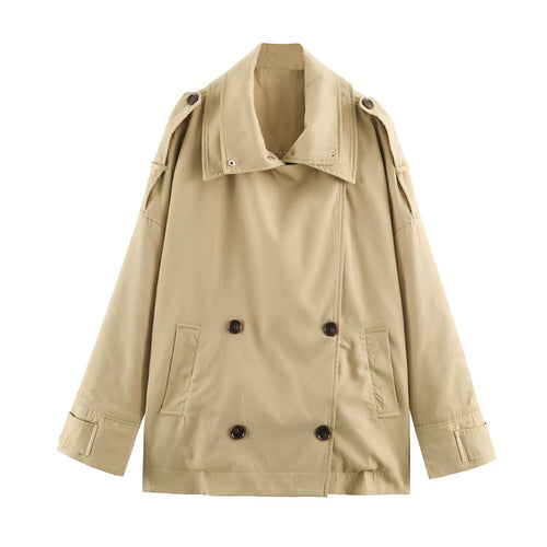 Damen Kurztrenchjacke im Oversize-Schnitt mit doppelter Knopfreihe und Schulterriegeln Echoarchiv