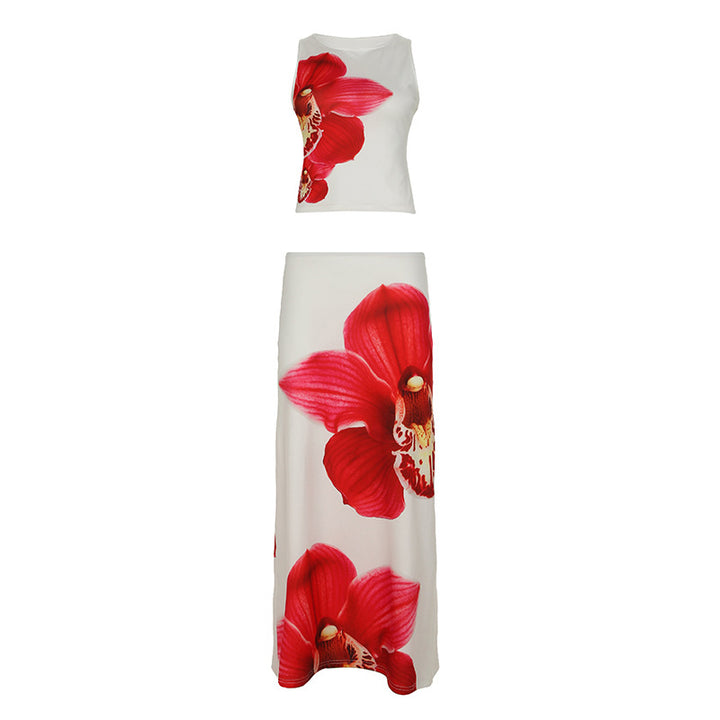 Damen Maxikleid mit asymmetrischem Schnitt und floralen Akzenten Echo Archiv