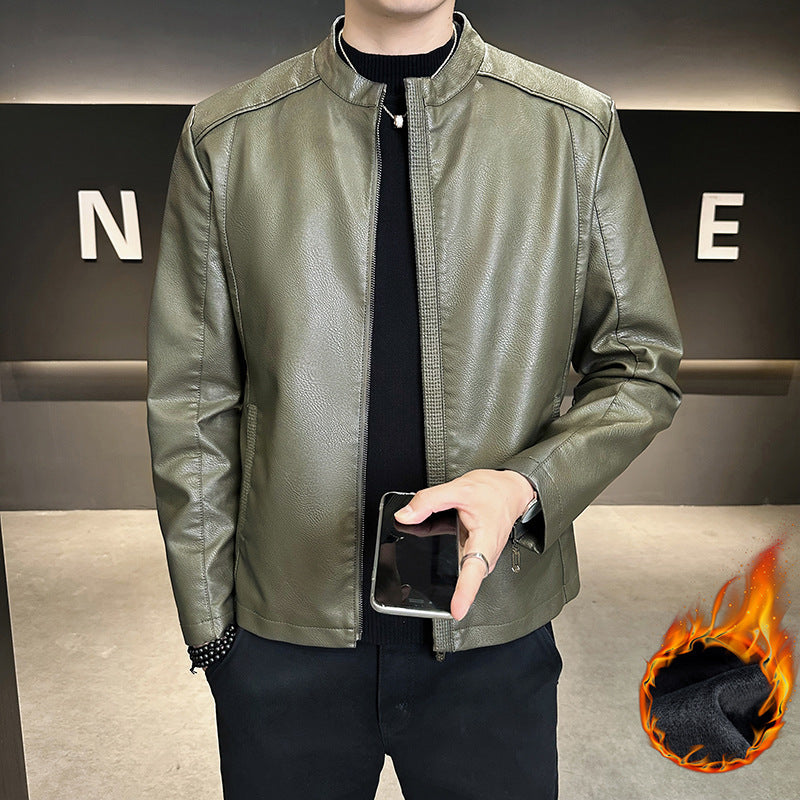 Herren Modische Kunstlederjacke mit hohem Kragen Echo Archiv