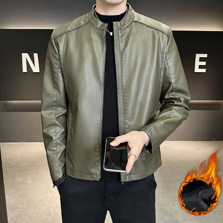 Herren Modische Kunstlederjacke mit hohem Kragen Echo Archiv