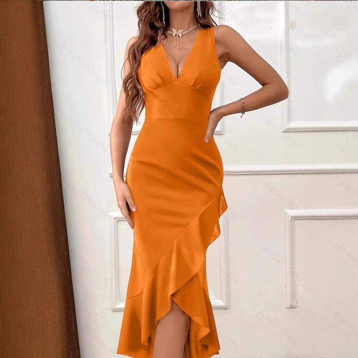 Damen Wickelkleid mit V-Ausschnitt und asymmetrischem Saum Echo Archiv