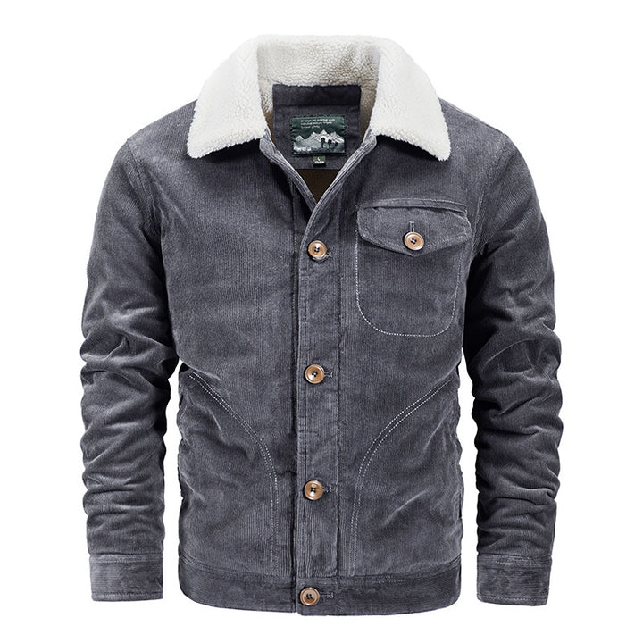 Herren Cord-Truckerjacke mit wärmendem Sherpa-Kragen und Holzknopffront – Taviero
