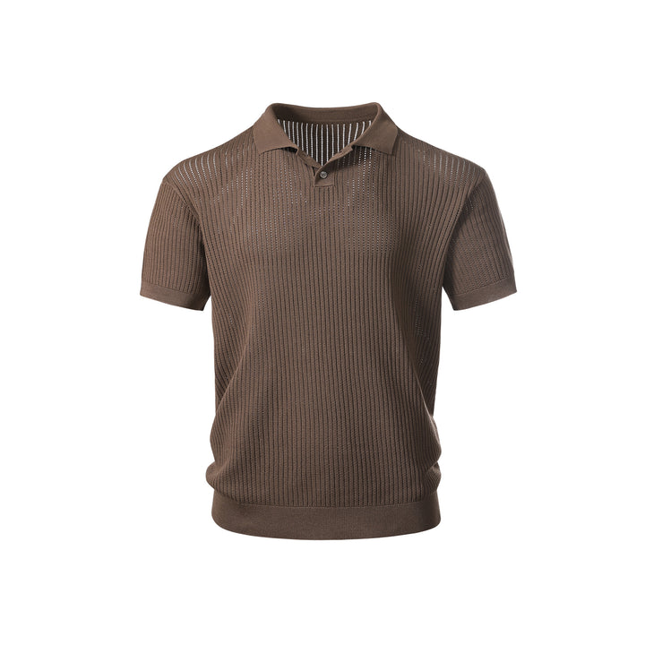 Herren Kurzarm-Feinstrick-Poloshirt mit Strukturstrick und luftiger Perforation Echo Archiv