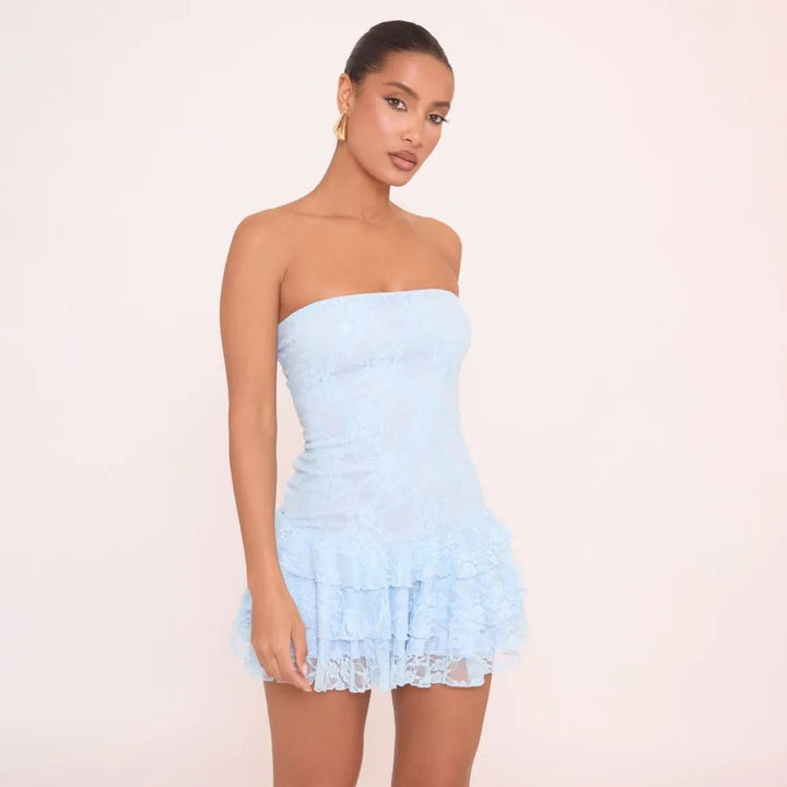Damen Strapless Minikleid mit Rüschendetails Echo Archiv