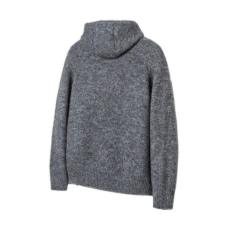 Herren Grobgestrickter Kapuzen-Cardigan mit durchgehender Knopfleiste und Rippenbündchen Echo Archiv