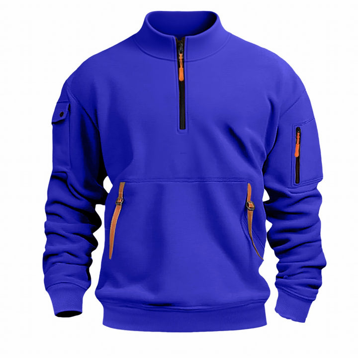 Herren nan Sweatshirt mit Stehkragen, halbem Reißverschluss, Kängurutasche und Ärmeltasche Echo Archiv