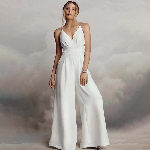 Damen Jumpsuit mit Elegantem V-Ausschnitt und Fließendem Bein Echoarchiv