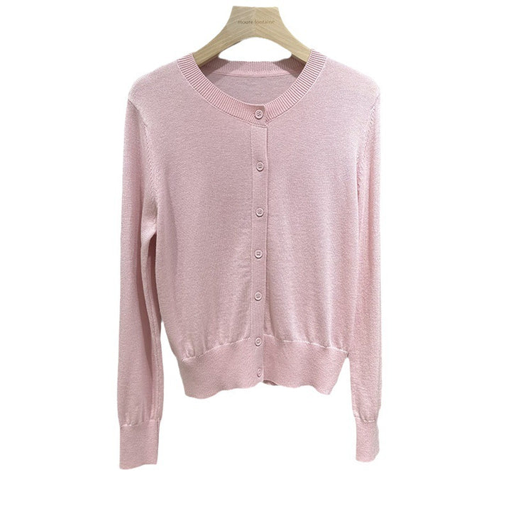 Damen Feiner Rundhals-Feinstrick-Cardigan mit schmaler Silhouette & verlängerten Bündchen Echo Archiv