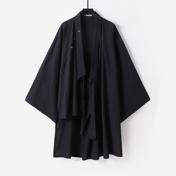 Unisex Oversize-Kimono-Mantel aus Baumwollmix mit weitem Schnitt und Bindegürtel Echoarchiv