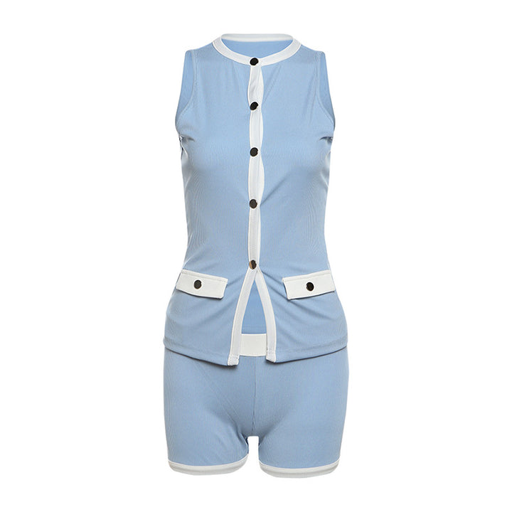 Damen Sportliches Outfit mit Leopardenmuster und Knopfdetaillierung Echo Archiv
