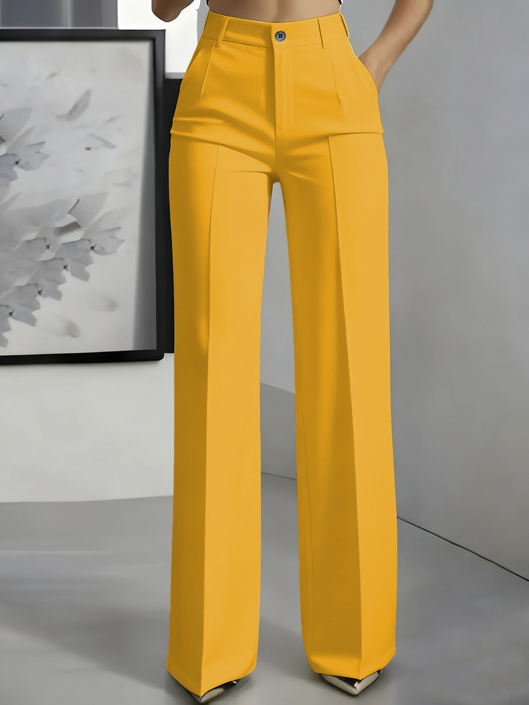 Damen Hochtaillierte Palazzo-Hose mit Bügelfalte und Eingrifftaschen Echoarchiv