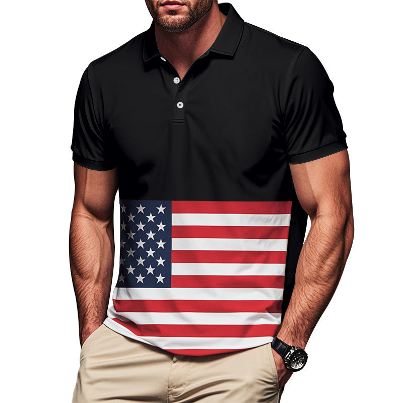 Herren Polohemd mit Amerikanischem Flaggen-Design und atmungsaktivem Stoff Echoarchiv