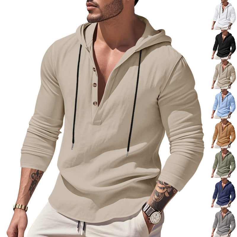 Herren vielseitiger Kapuzenpullover mit Knopfleiste und atmungsaktiver Baumwolle Echoarchiv
