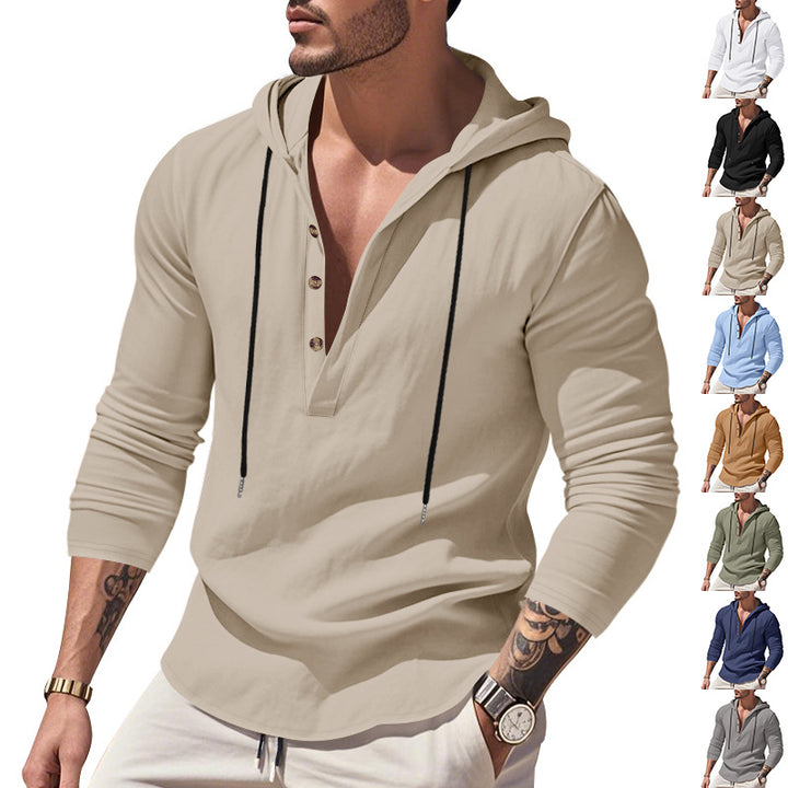 Herren vielseitiger Kapuzenpullover mit Knopfleiste und atmungsaktiver Baumwolle Echoarchiv