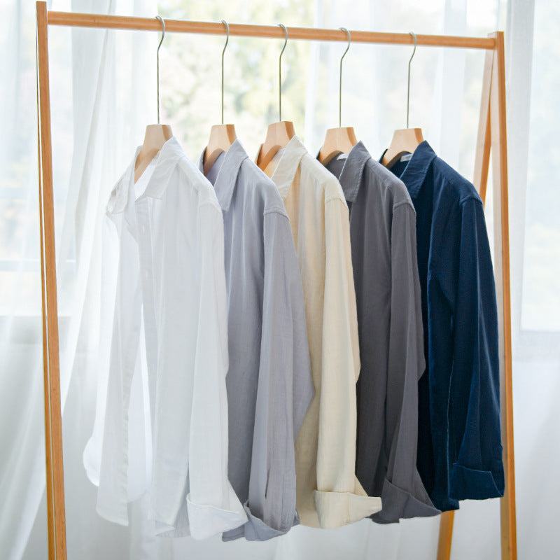 Herren Leichtes Crinkle-Leinen Baumwoll-Hemd im Layering-Stil mit Kentkragen Echoarchiv