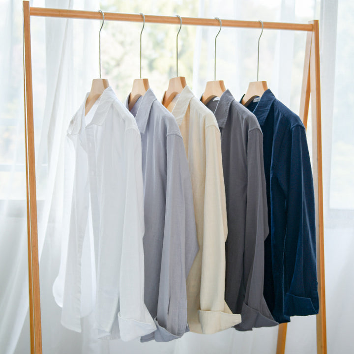 Herren Leichtes Crinkle-Leinen Baumwoll-Hemd im Layering-Stil mit Kentkragen Echoarchiv