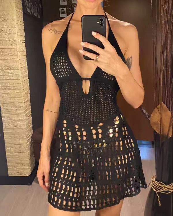 Damen Kurzes Häkelkleid mit tiefem V-Ausschnitt Echo Archiv