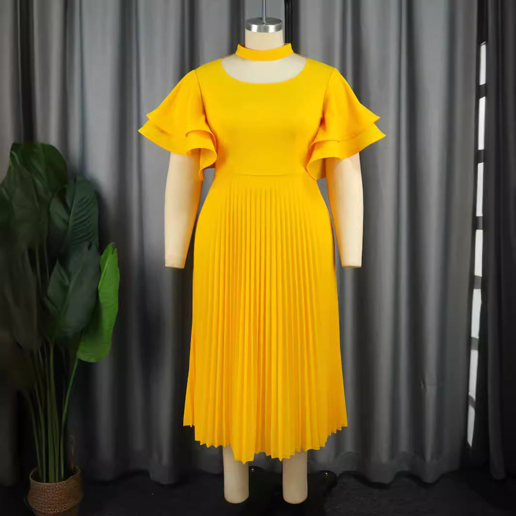 Damen Plissee Maxikleid mit Choker und voluminösen Ärmeln Echo Archiv