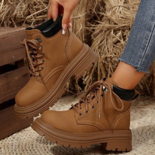 Damen Robuste Schnür‑Biker‑Ankleboots mit chunky Profilsohle und gepolstertem Schaft Echo Archiv