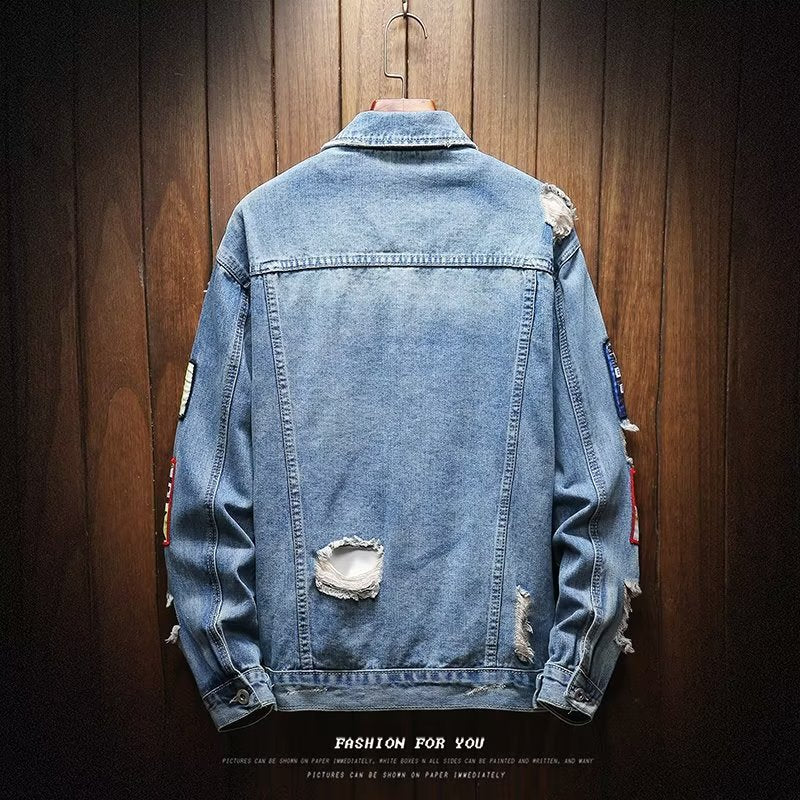 Herren Lässige Denimjacke mit kreativen Patches Echoarchiv