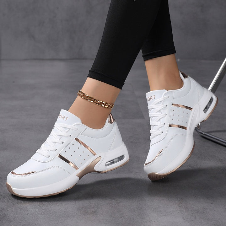 Damen Plateau‑Sneaker mit luftgepolsteter Dämpfung, Lederoptik & Metallic‑Akzenten Echoarchiv