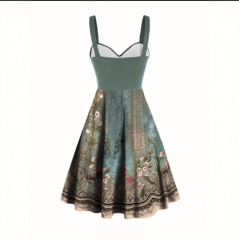 Damen A-Linien Kleid mit floralem Design und Zierknöpfen Echo Archiv