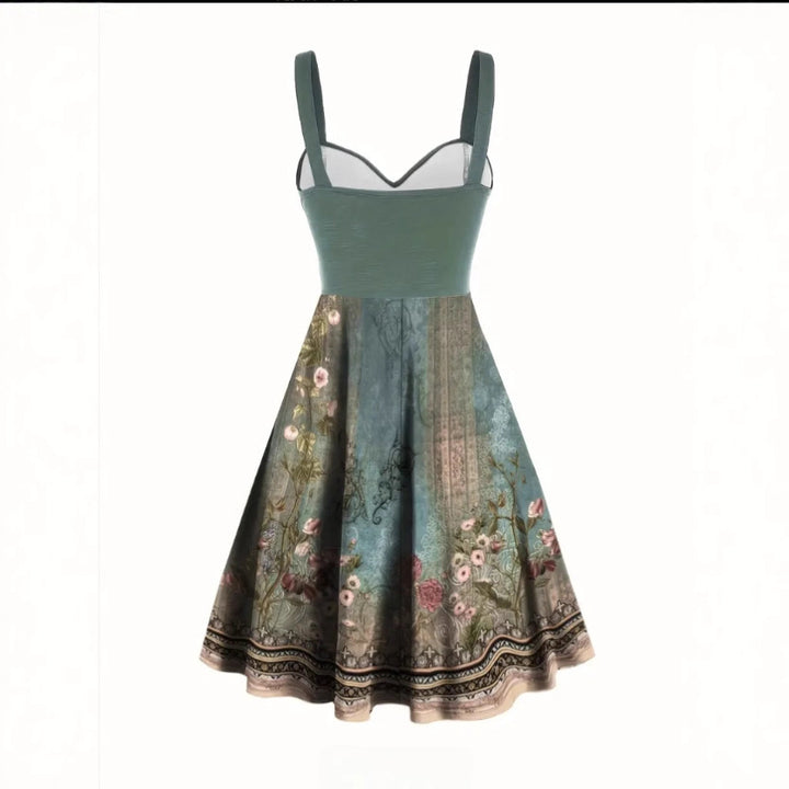 Damen A-Linien Kleid mit floralem Design und Zierknöpfen Echo Archiv