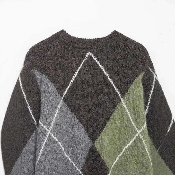Damen nan großkaro Strickpullover mit Rundhals, oversized Passform und geripptem Saum Echo Archiv