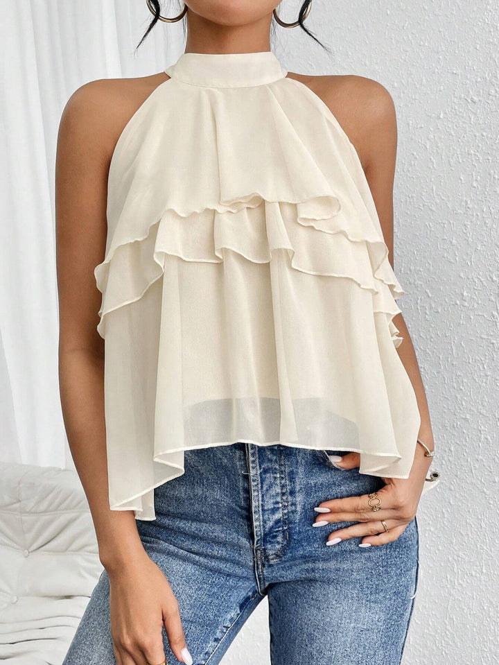 Damen Luftiges Chiffon-Top mit Stehkragen und mehrlagigen Volants Echo Archiv